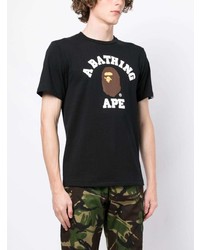 schwarzes bedrucktes T-Shirt mit einem Rundhalsausschnitt von A Bathing Ape