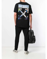 schwarzes bedrucktes T-Shirt mit einem Rundhalsausschnitt von Off-White