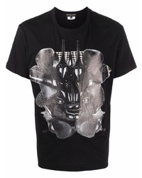 schwarzes bedrucktes T-Shirt mit einem Rundhalsausschnitt von Comme Des Garcons Homme Plus