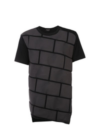 schwarzes bedrucktes T-Shirt mit einem Rundhalsausschnitt von Comme Des Garcons Homme Plus