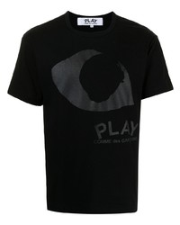 schwarzes bedrucktes T-Shirt mit einem Rundhalsausschnitt von Comme Des Garcons Play