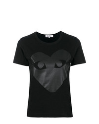 schwarzes bedrucktes T-Shirt mit einem Rundhalsausschnitt von Comme Des Garcons Play