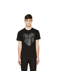 schwarzes bedrucktes T-Shirt mit einem Rundhalsausschnitt von Comme Des Garcons Play