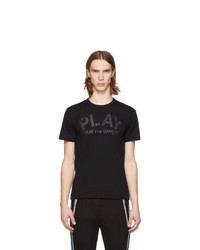 schwarzes bedrucktes T-Shirt mit einem Rundhalsausschnitt von Comme Des Garcons Play