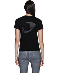 schwarzes bedrucktes T-Shirt mit einem Rundhalsausschnitt von Comme des Garcons