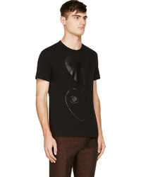 schwarzes bedrucktes T-Shirt mit einem Rundhalsausschnitt von Comme des Garcons