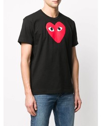 schwarzes bedrucktes T-Shirt mit einem Rundhalsausschnitt von Comme Des Garcons Play