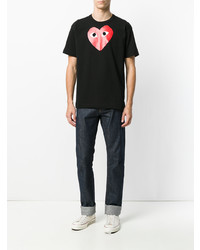 schwarzes bedrucktes T-Shirt mit einem Rundhalsausschnitt von Comme Des Garcons Play