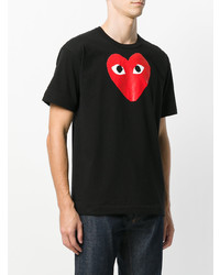 schwarzes bedrucktes T-Shirt mit einem Rundhalsausschnitt von Comme Des Garcons Play