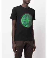 schwarzes bedrucktes T-Shirt mit einem Rundhalsausschnitt von Stone Island