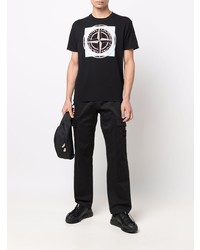 schwarzes bedrucktes T-Shirt mit einem Rundhalsausschnitt von Stone Island