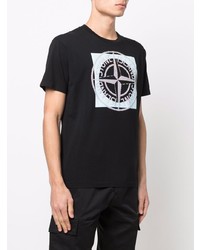 schwarzes bedrucktes T-Shirt mit einem Rundhalsausschnitt von Stone Island