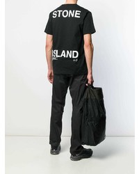 schwarzes bedrucktes T-Shirt mit einem Rundhalsausschnitt von Stone Island