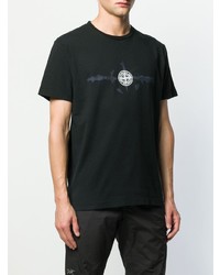 schwarzes bedrucktes T-Shirt mit einem Rundhalsausschnitt von Stone Island