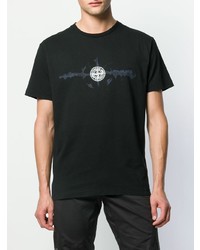 schwarzes bedrucktes T-Shirt mit einem Rundhalsausschnitt von Stone Island