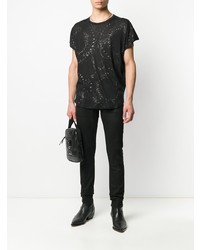 schwarzes bedrucktes T-Shirt mit einem Rundhalsausschnitt von Saint Laurent