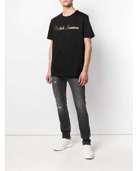 schwarzes bedrucktes T-Shirt mit einem Rundhalsausschnitt von Ralph Lauren Purple Label