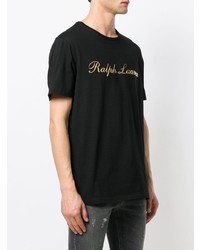 schwarzes bedrucktes T-Shirt mit einem Rundhalsausschnitt von Ralph Lauren Purple Label