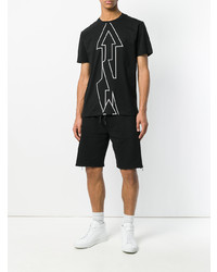 schwarzes bedrucktes T-Shirt mit einem Rundhalsausschnitt von Les Hommes Urban