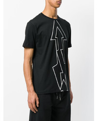 schwarzes bedrucktes T-Shirt mit einem Rundhalsausschnitt von Les Hommes Urban