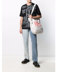schwarzes bedrucktes T-Shirt mit einem Rundhalsausschnitt von Junya Watanabe MAN