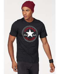 schwarzes bedrucktes T-Shirt mit einem Rundhalsausschnitt von Converse
