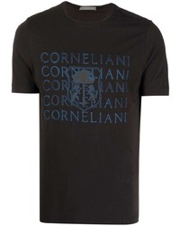 schwarzes bedrucktes T-Shirt mit einem Rundhalsausschnitt von Corneliani