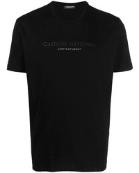 schwarzes bedrucktes T-Shirt mit einem Rundhalsausschnitt von costume national contemporary