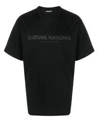 schwarzes bedrucktes T-Shirt mit einem Rundhalsausschnitt von costume national contemporary