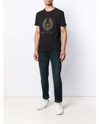 schwarzes bedrucktes T-Shirt mit einem Rundhalsausschnitt von Belstaff