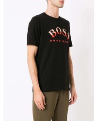 schwarzes bedrucktes T-Shirt mit einem Rundhalsausschnitt von BOSS