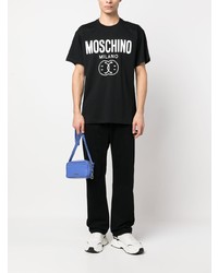 schwarzes bedrucktes T-Shirt mit einem Rundhalsausschnitt von Moschino