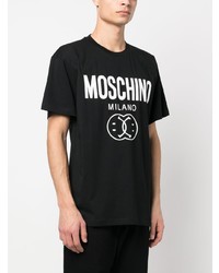 schwarzes bedrucktes T-Shirt mit einem Rundhalsausschnitt von Moschino