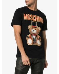 schwarzes bedrucktes T-Shirt mit einem Rundhalsausschnitt von Moschino