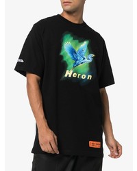 schwarzes bedrucktes T-Shirt mit einem Rundhalsausschnitt von Heron Preston