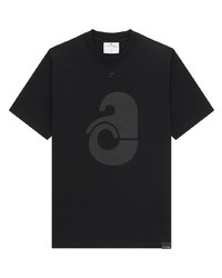 schwarzes bedrucktes T-Shirt mit einem Rundhalsausschnitt von Courrèges