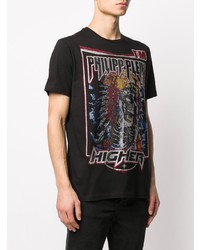 schwarzes bedrucktes T-Shirt mit einem Rundhalsausschnitt von Philipp Plein