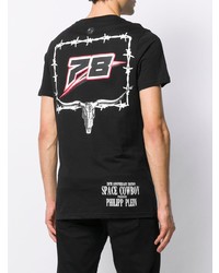 schwarzes bedrucktes T-Shirt mit einem Rundhalsausschnitt von Philipp Plein