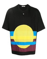 schwarzes bedrucktes T-Shirt mit einem Rundhalsausschnitt von Craig Green