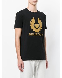 schwarzes bedrucktes T-Shirt mit einem Rundhalsausschnitt von Belstaff