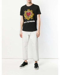 schwarzes bedrucktes T-Shirt mit einem Rundhalsausschnitt von Dolce & Gabbana