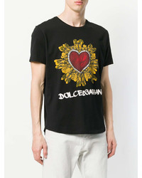 schwarzes bedrucktes T-Shirt mit einem Rundhalsausschnitt von Dolce & Gabbana