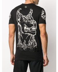 schwarzes bedrucktes T-Shirt mit einem Rundhalsausschnitt von Philipp Plein