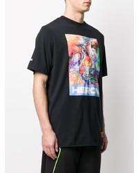 schwarzes bedrucktes T-Shirt mit einem Rundhalsausschnitt von Heron Preston