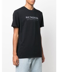 schwarzes bedrucktes T-Shirt mit einem Rundhalsausschnitt von Sundek