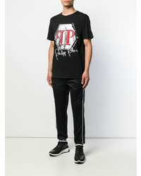 schwarzes bedrucktes T-Shirt mit einem Rundhalsausschnitt von Philipp Plein