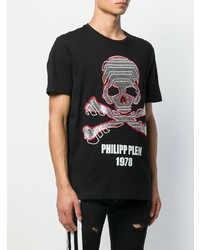 schwarzes bedrucktes T-Shirt mit einem Rundhalsausschnitt von Philipp Plein