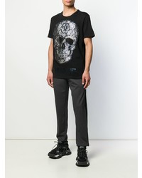 schwarzes bedrucktes T-Shirt mit einem Rundhalsausschnitt von Philipp Plein