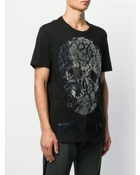 schwarzes bedrucktes T-Shirt mit einem Rundhalsausschnitt von Philipp Plein