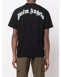 schwarzes bedrucktes T-Shirt mit einem Rundhalsausschnitt von Palm Angels